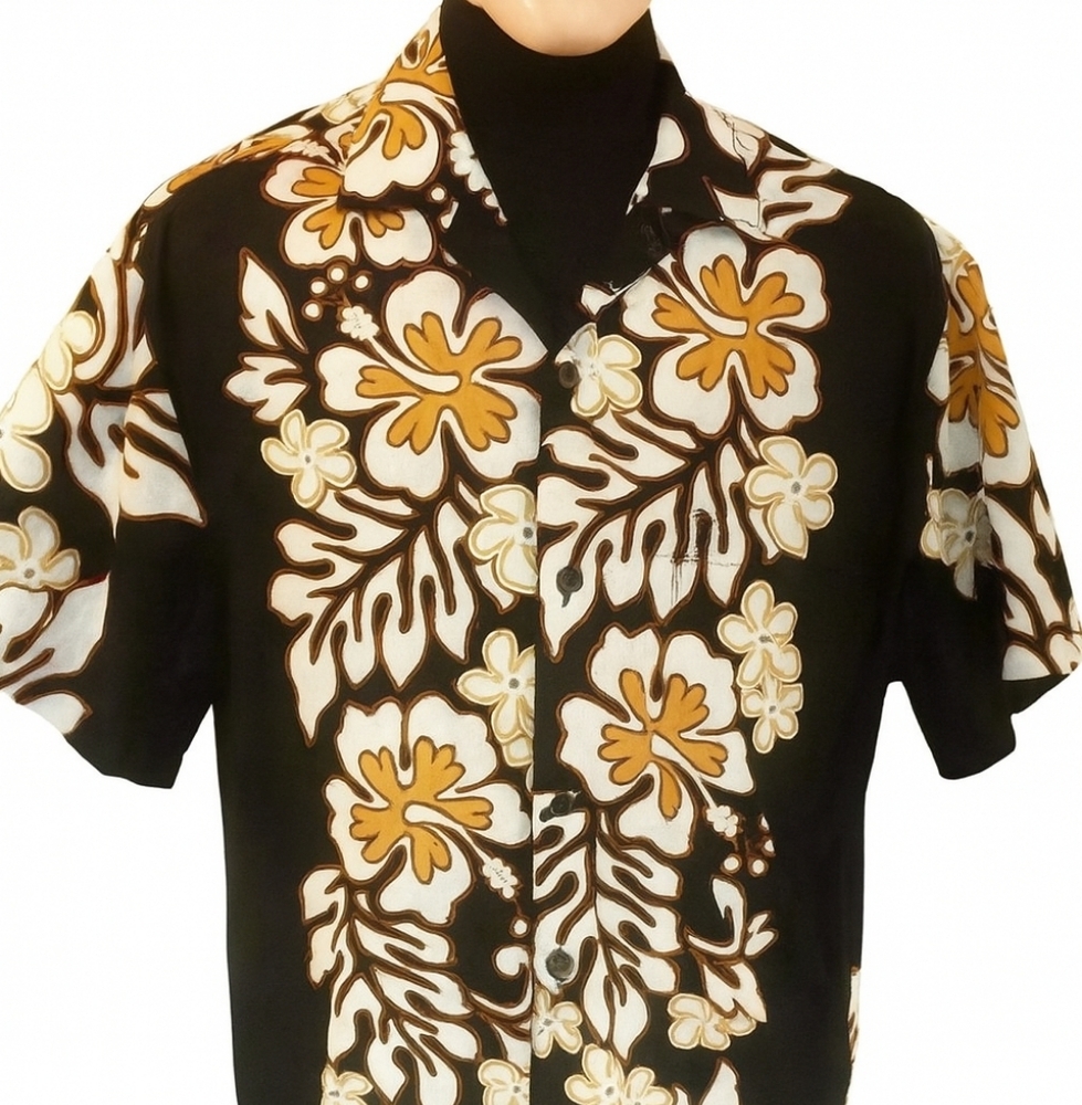 Hilo Hattie Gold and Black Casual Button Down Shirt